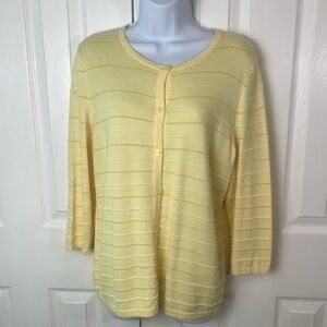 Christopher‎ & Banks Womens Yellow & White Stripe Button Up Cardigan M Casual